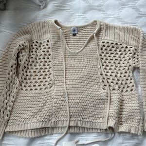 CAbi Sandbar Pullover Cream Open-Knit Sweater